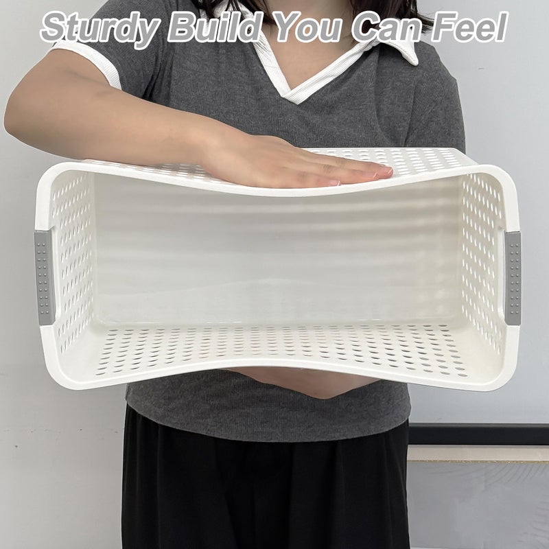 Soddeph Slim Plastic Storage Basket with Handles, Narrow Organizer box for Shelves, Organizer box for Organizing, Kitchen,Home,Office (White, Large) - Image 3