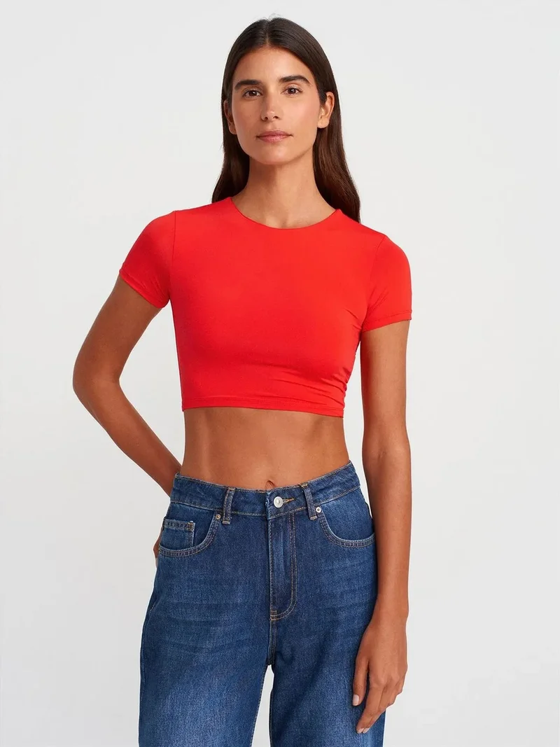 Dilvin Dilvin Women’s Slim Fit Crop T-Shirt