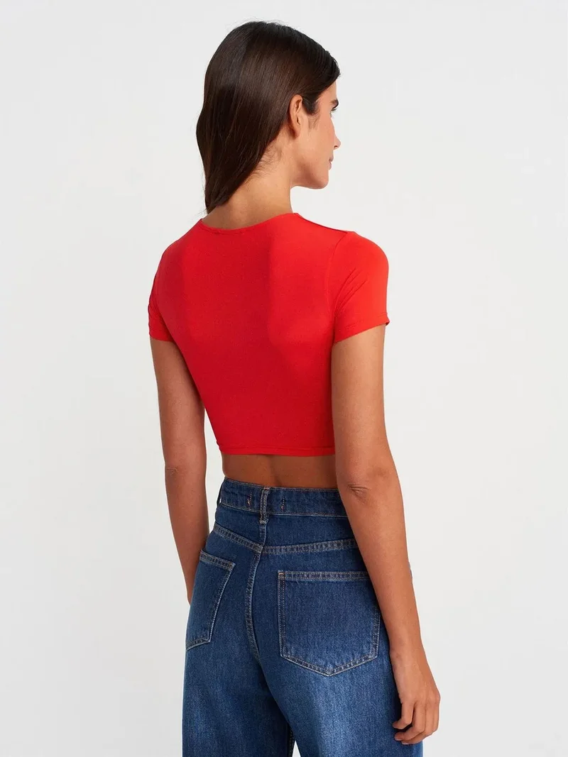 Dilvin Dilvin Women’s Slim Fit Crop T-Shirt
