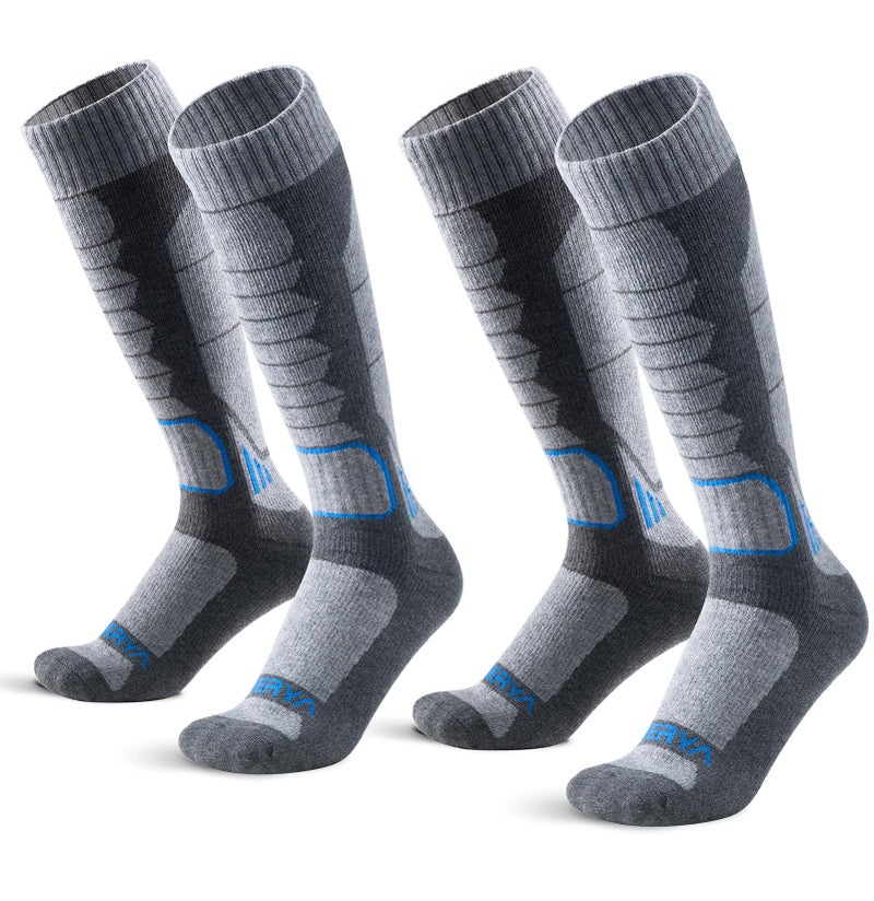 WEIERYA Ski Sock Merino Wool Ski Socks Mens Womens Skiing & Snowboarding Socks, Over The Calf (US, Alpha, Large, Regular, Regular, 2, Grey) - Image 1
