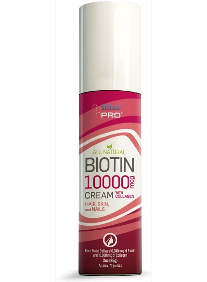 BIOLABS PRO Biotin + Collagen for Hair Growth - Biotin 10000mcg Cream with Collagen - Maximum Hair Skin and Nails Formula Boosts Hair Growth and Helps Stop Hair Loss Fast - Two Month Supply - 3oz - Image 1