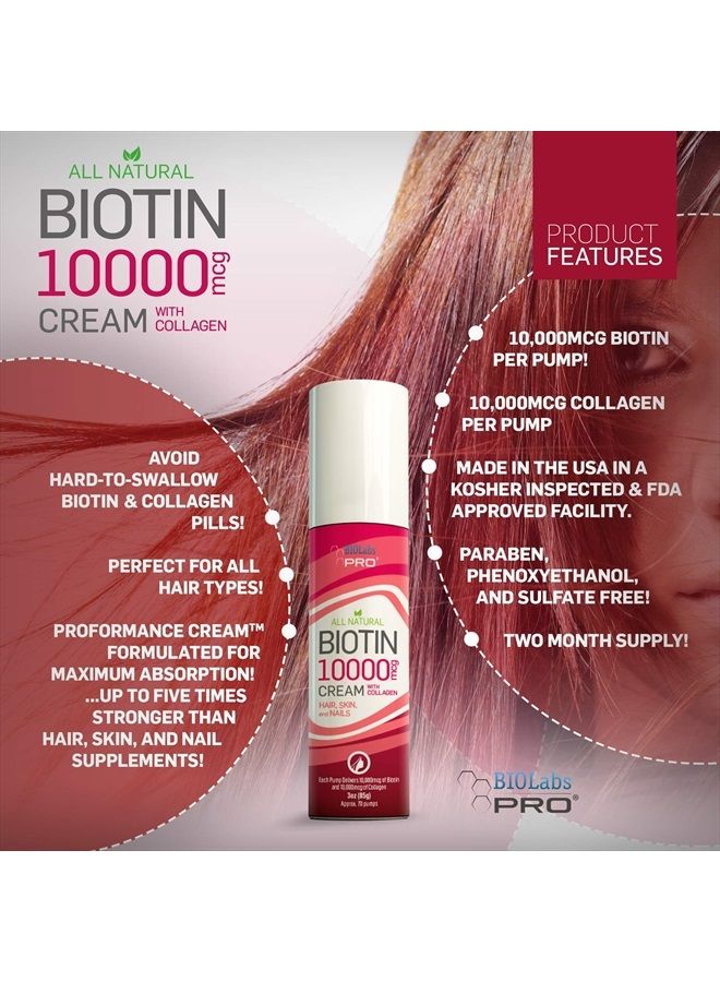 BIOLABS PRO Biotin + Collagen for Hair Growth - Biotin 10000mcg Cream with Collagen - Maximum Hair Skin and Nails Formula Boosts Hair Growth and Helps Stop Hair Loss Fast - Two Month Supply - 3oz - Image 3