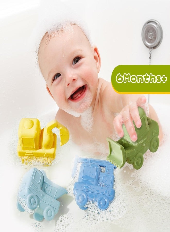 AMCHSURI Mold Free Bath Toys for Toddlers, 4 Pack Food Grade Silicone Bath Toys, Easy Clean Truck & Construction Car Bath Toy | Squeezable & Floating Bathtub Toys | Beach Water Pool Toys for Boy Girl Gifts - Image 2