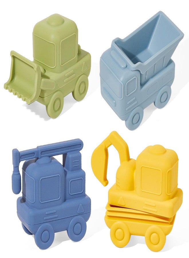 AMCHSURI Mold Free Bath Toys for Toddlers, 4 Pack Food Grade Silicone Bath Toys, Easy Clean Truck & Construction Car Bath Toy | Squeezable & Floating Bathtub Toys | Beach Water Pool Toys for Boy Girl Gifts - Image 1