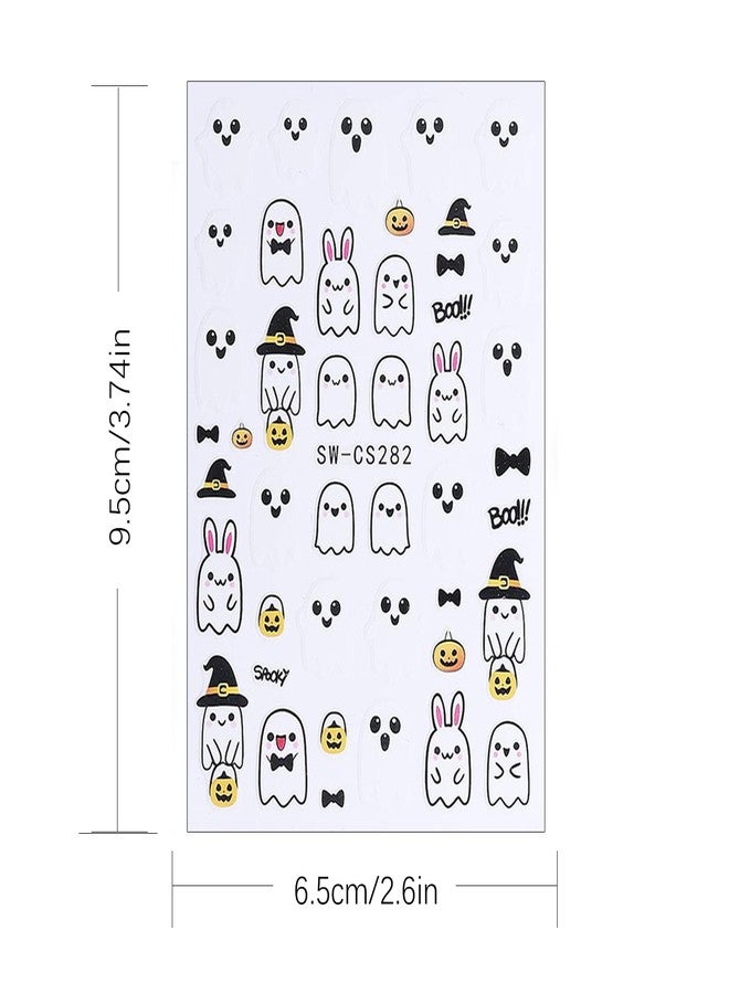 NSSHEL 5 Sheets Halloween Nail Art Stickers Decals 3D Self-Adhesive Spooky Nail Decals Art Cartoon Cute Ghost Pumpkin Bat Flower Design Halloween Spider Web Skull Nail Art Supplies for Women Nails Decor - Image 5
