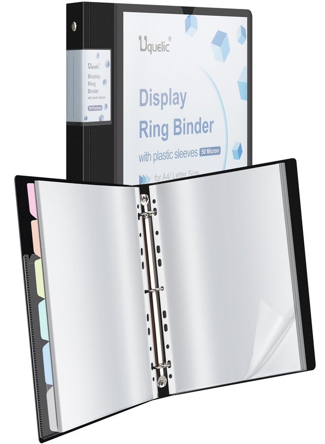 Uquelic 50-Pocket Presentation Binder with Clear Sleeves for Letter/A4 Size (11" x 8.5"), Oversized Front Label Pocket, Macaron PP Divider Pages, Document Organizer for Papers, Certificates, Artwork - Image 1