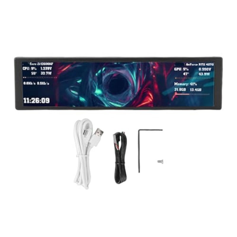 Generic 9.2 Inch Computer Secondary Screen, 1920x462 FHD LCD Display for PC Case CPU GPU Temperature Monitor, Support Dynamic Video Theme, Landscape Portrait Mode - Image 1