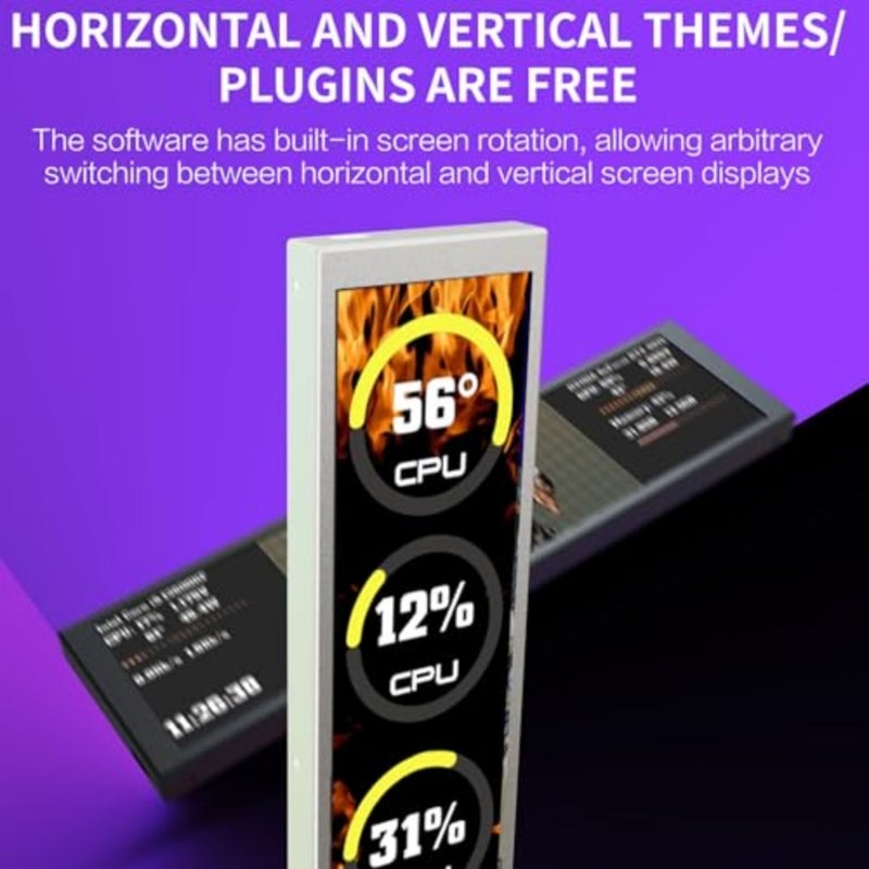 Generic 9.2 Inch Computer Secondary Screen, 1920x462 FHD LCD Display for PC Case CPU GPU Temperature Monitor, Support Dynamic Video Theme, Landscape Portrait Mode - Image 3