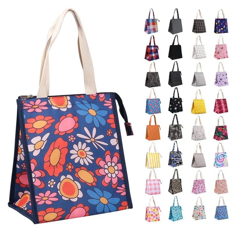 iknoe Insulated Lunch Bag for Women Adults 9L Foldable WideOpen Cooler Bag with Pockets Leakproof Portable for Picnic Office BeachBlue flower - Image 2