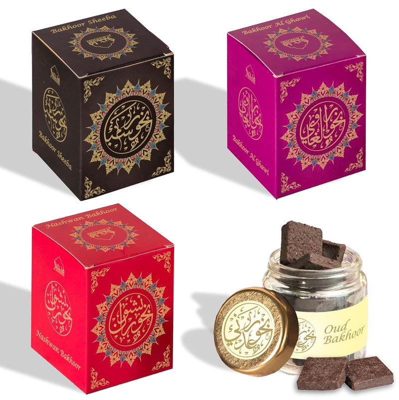 DUKHNI Yemeni Oud Bakhoor Collection by Dukhni Bakhoor Sheeba Nashwan Bakhoor Adeni Bakhoor Bakhoor Al Ghawi Arabic Incense 40 Grams x 4 Jars Perfect for Prayer Ramadan Gifts - Image 1