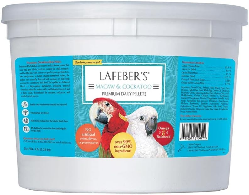 Lafeber Premium Daily Diet Pellets for Macaws and Cockatoos - 5 lb Non-GMO Bird Food - Image 1