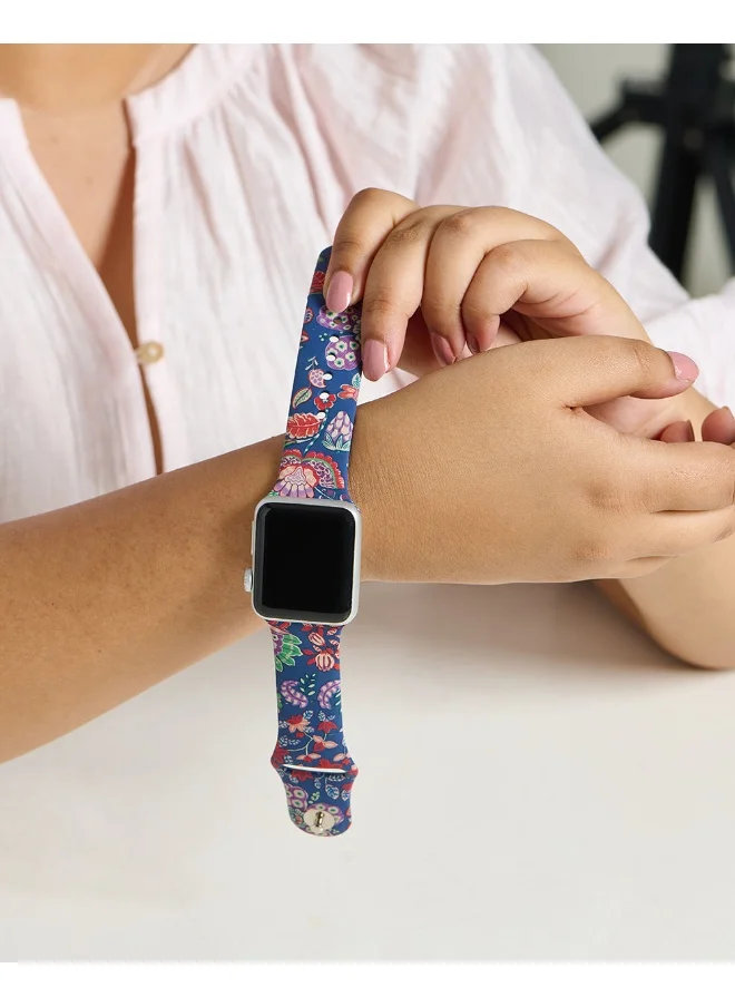 Chumbak Chumbak Batik Bloom Watchband Compatible with Apple Watches (38/40/41mm) | Watch Strap | Silicone Watch Printed Colourful Strap | PIN-AND-TUCK Closure