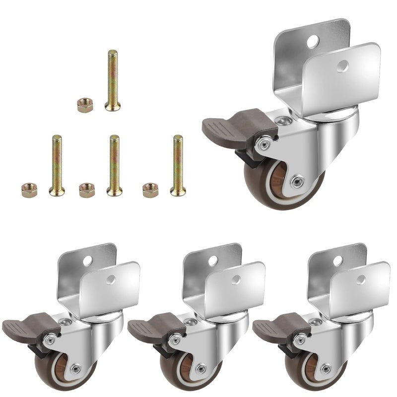 CPROSP 4 Castors for Furniture, U-Type Holder, Furniture Castors, Diameter 38 mm, U Shape Holder Furniture Castors, Swivel Castors with Brake, Rubber Wheels for Furniture, Plate Opening 25 mm - Image 1