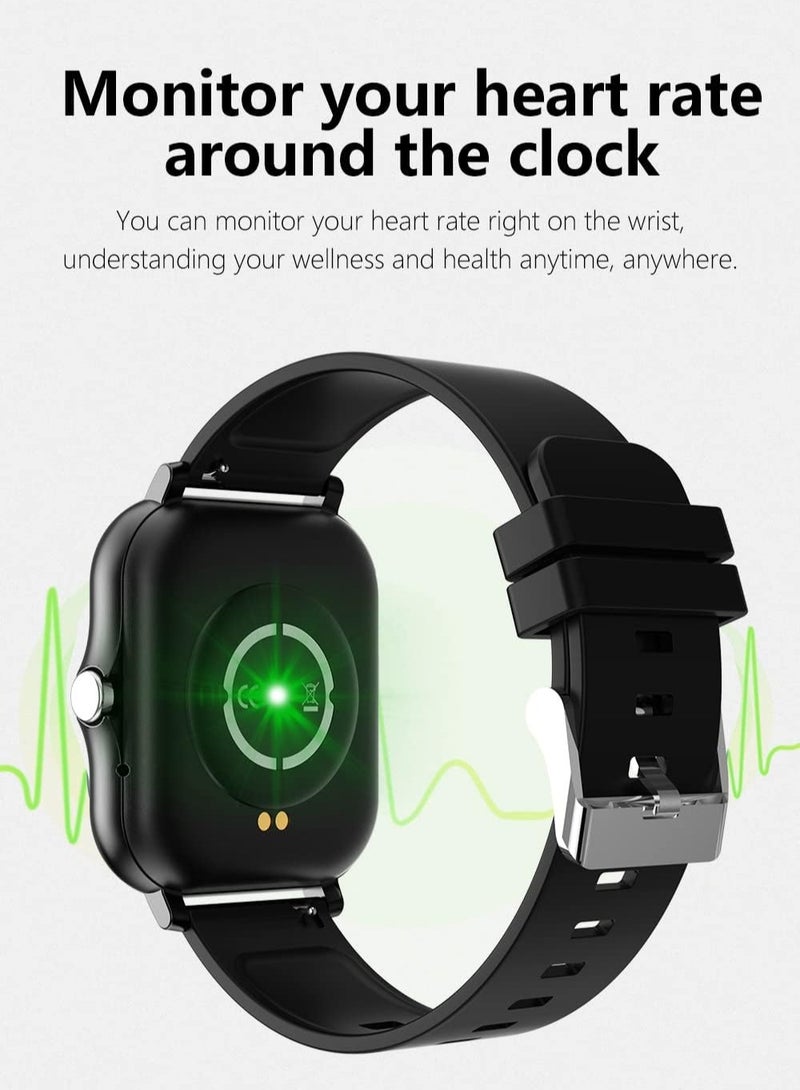 Alyashmac Smartwatch for Men and Women, 1.69 Screen with Heart Rate Monitor, Oximeter (SpO2), Pedometer, Sleep Monitor, IP68 Waterproof Smart Watch for Android and iOS (Black) - Image 2