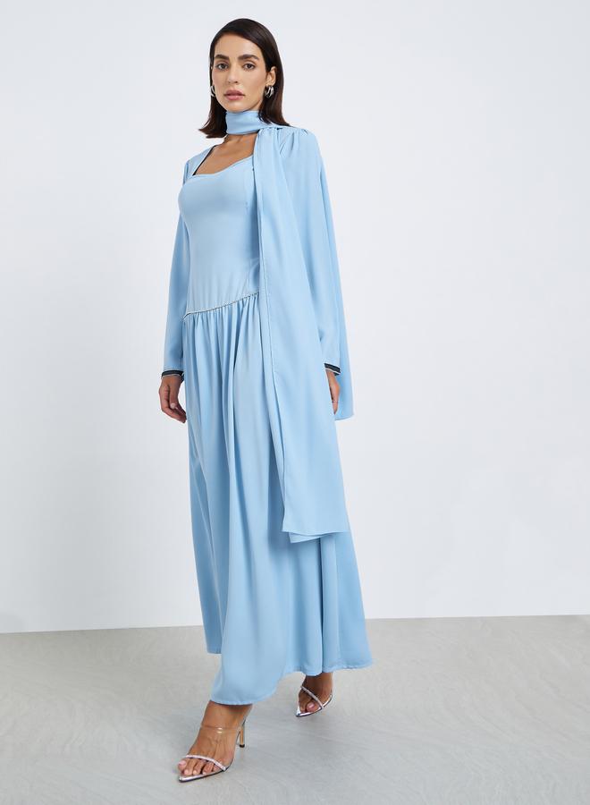 Styli Solid  Diamond decoration on waist Festive Elegance Maxi Dress - Image 3