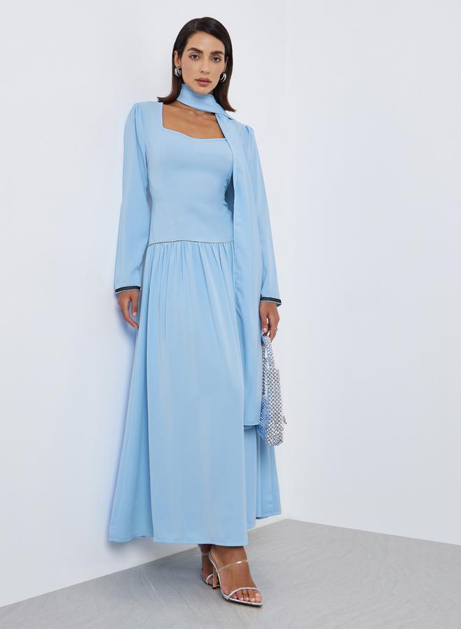 Styli Solid  Diamond decoration on waist Festive Elegance Maxi Dress - Image 1