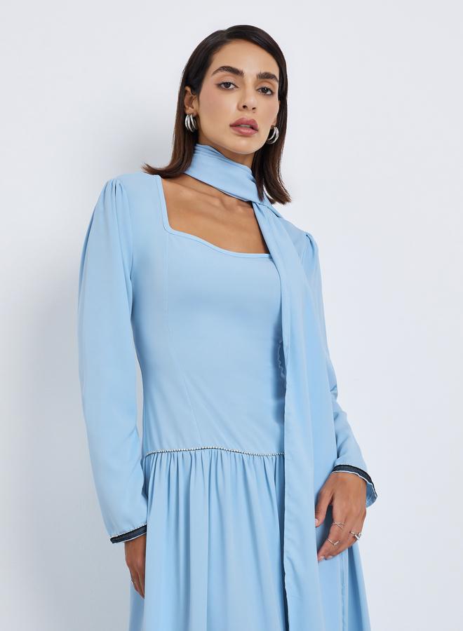 Styli Solid  Diamond decoration on waist Festive Elegance Maxi Dress - Image 2