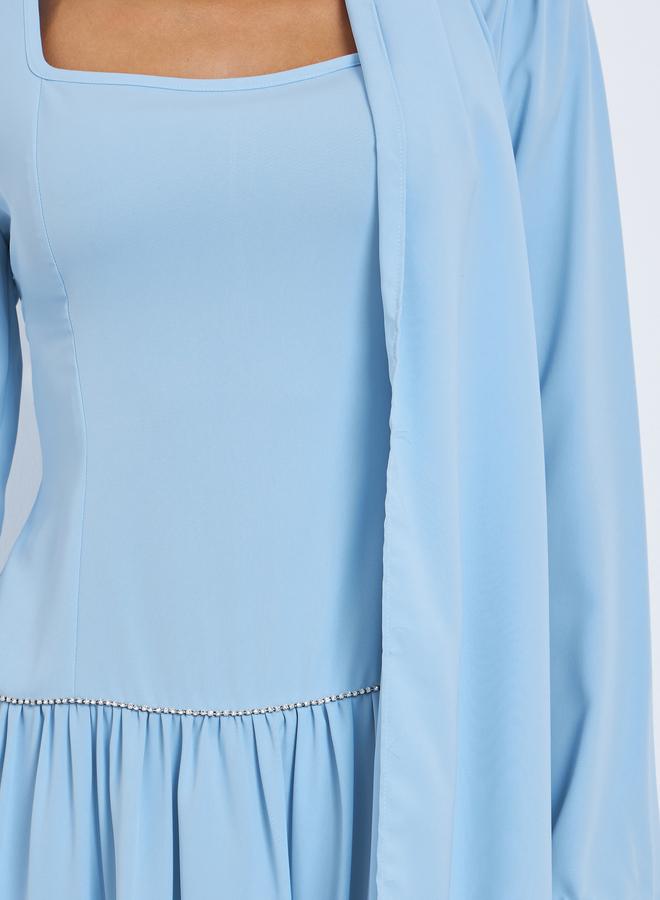 Styli Solid  Diamond decoration on waist Festive Elegance Maxi Dress - Image 4