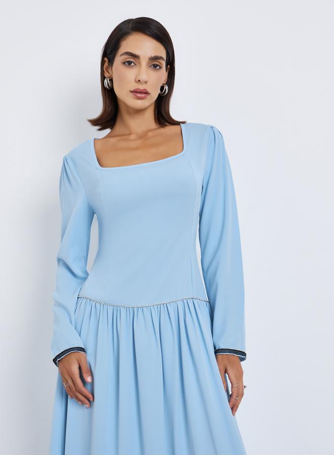 Styli Solid  Diamond decoration on waist Festive Elegance Maxi Dress - Image 5