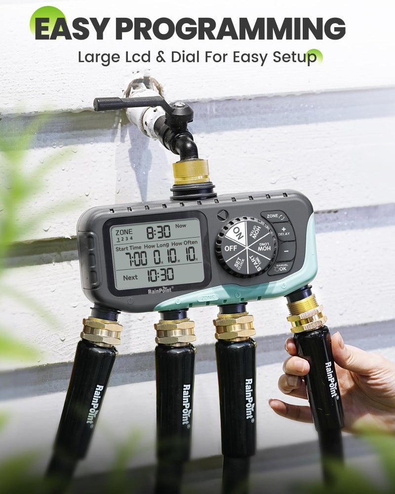 RAINPOINT Sprinkler Timer 4 Zone, Water Timer for Programmable, for Soaker Hose with Rain Delay/Manual/Automatic Watering System, Digital Irrigation for Yard, Lawn - Image 5