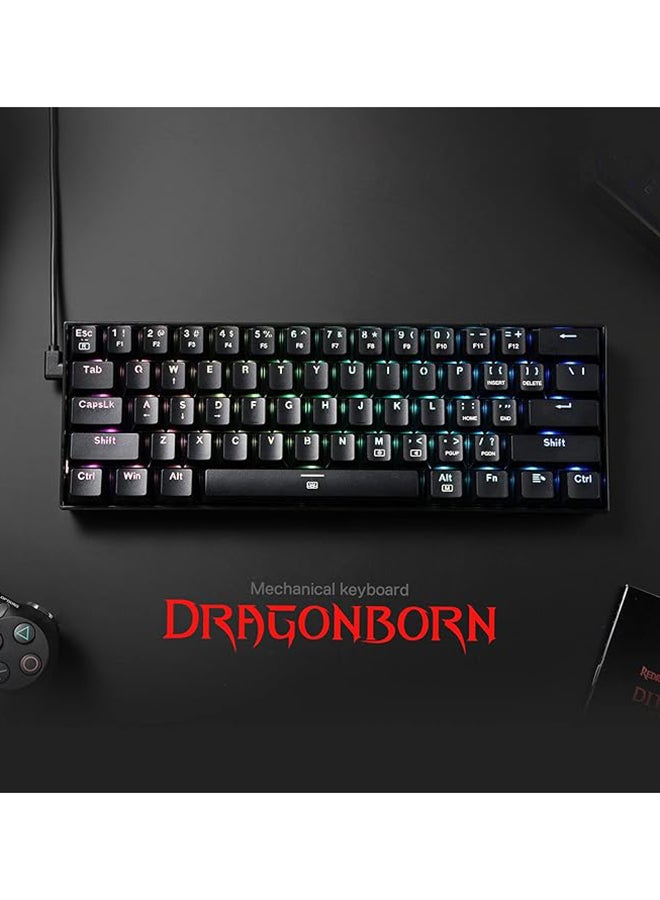 ريدراجون لوحة مفاتيح ميكانيكية سلكية Dragonborn K630 RGB 60%، مفاتيح خطية حمراء Outemu، قابلة للتبديل السريع، كابل من النوع C قابل للفصل، مفاتيح مضادة للظلال، أسود | K630RGB - Image 2