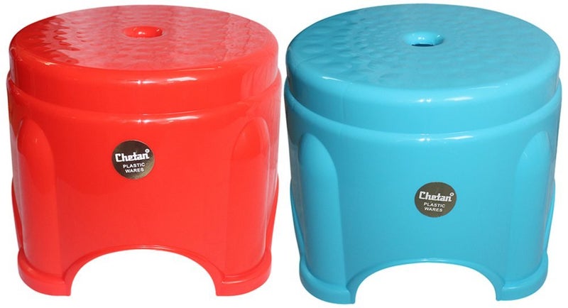 Chetan Chetan Bathroom Stool Set of 2 Red and Blue 
