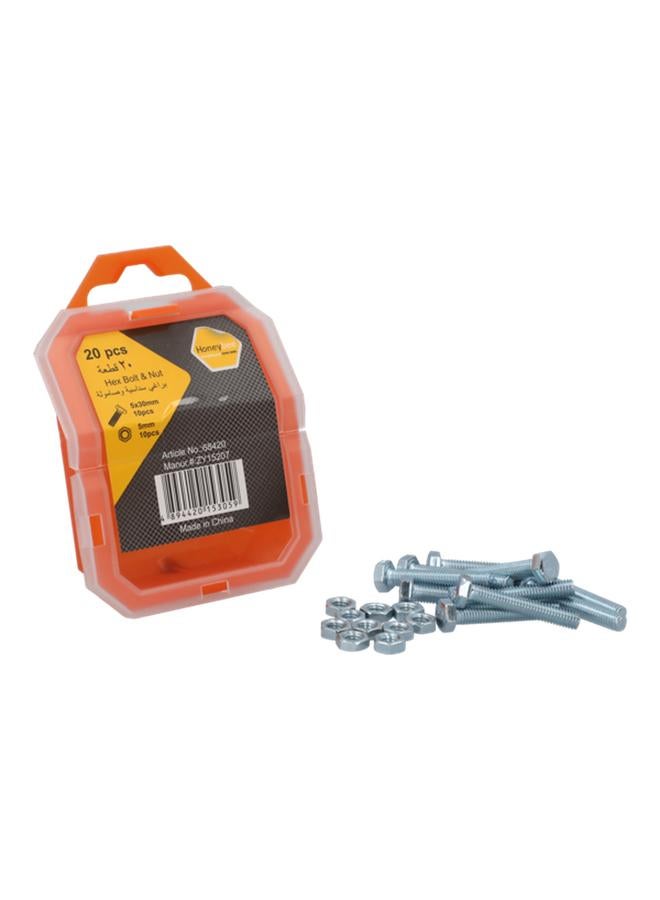 HONEY BEE 20-Piece Durable Steel Hex Bolt and Nut Set in Storage Box Silver 5 x 30mm ZY15207  - Image 2