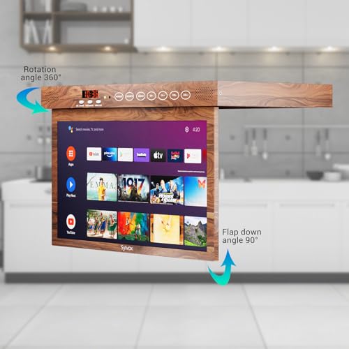 SYLVOX 15.6" Under Cabinet Smart TV – 360° Rotation, 90° Flip-Down Screen, Wireless Connectivity, Space-Saving Design for Kitchen, Bedroom, or RV. (Wood Grain Color) - Image 2