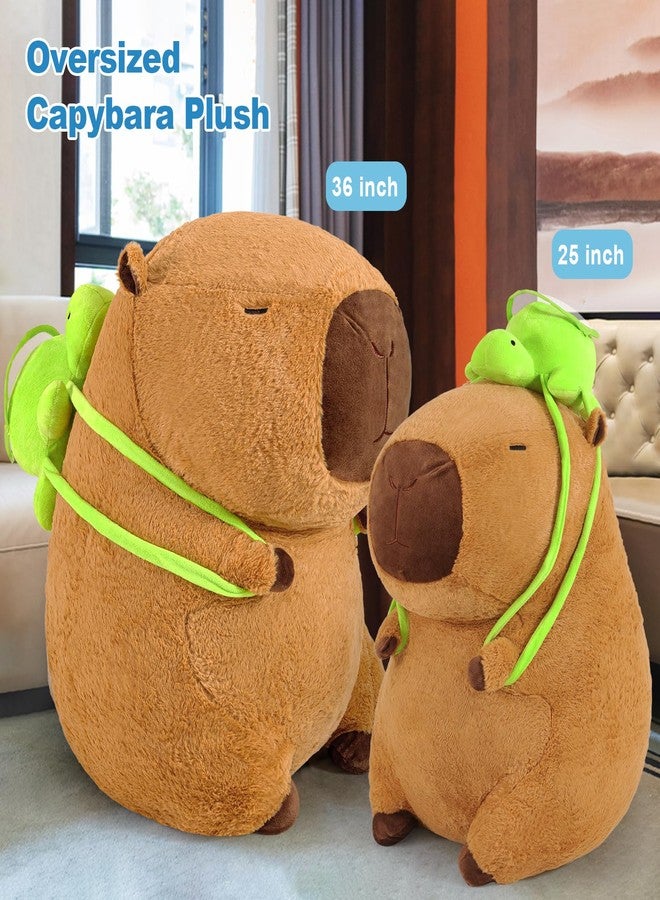 Ditucu Giant Capybara Plush with Turtle Backpack Large Jumbo Soft Capibara Stuffed Animal Big Size Fat Oversized Plushies Toys Gifts for Kids Girlfriend Brown 25 inch - Image 4
