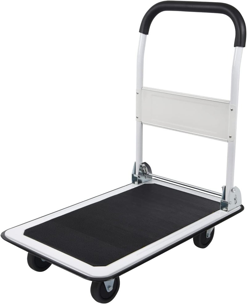 LEADALLWAY Foldable Push Cart Platform Cart 330lbs Capacity 4 Wheels 287x185x323inches White Small Flatbed Cart
