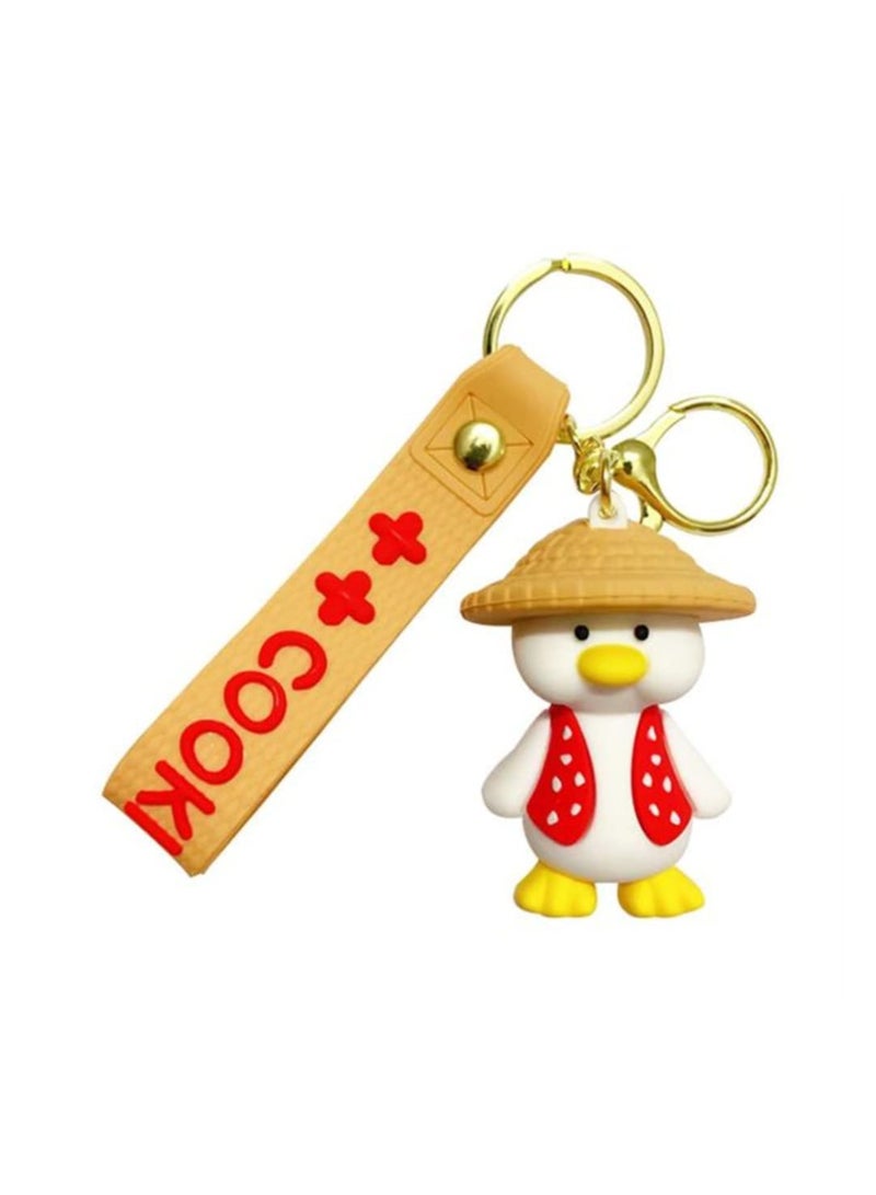 SYOSI Duck Keychain Cartoon Anime Key Ring Happy With Straw Hat Cute Bag Car Pendant Chains for Women Men Friends - Image 1