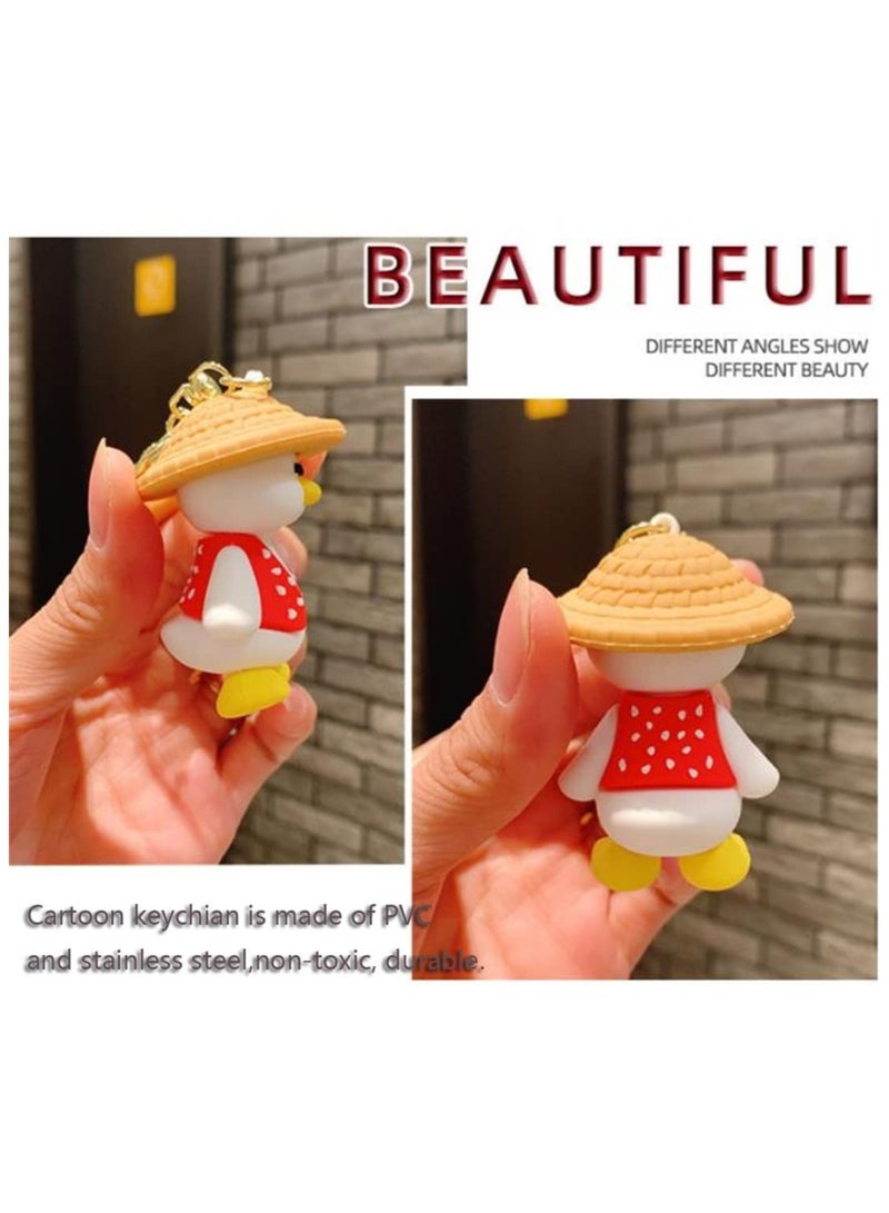 SYOSI Duck Keychain Cartoon Anime Key Ring Happy With Straw Hat Cute Bag Car Pendant Chains for Women Men Friends - Image 5