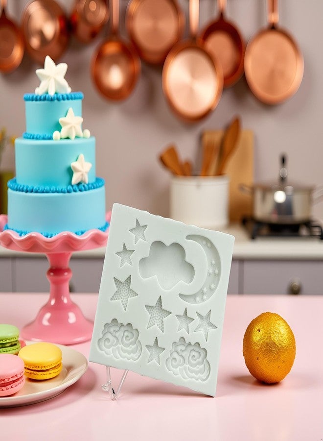 SquarezhenBo 1Pc Star Moon Clouds Shaped Silicone Fondant Molds, Cake Cookie Candy Chocolate Molds for DIY Cake Cookie Decorating, White, Irregular Shape - Image 3