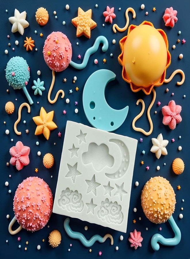 SquarezhenBo 1Pc Star Moon Clouds Shaped Silicone Fondant Molds, Cake Cookie Candy Chocolate Molds for DIY Cake Cookie Decorating, White, Irregular Shape - Image 4