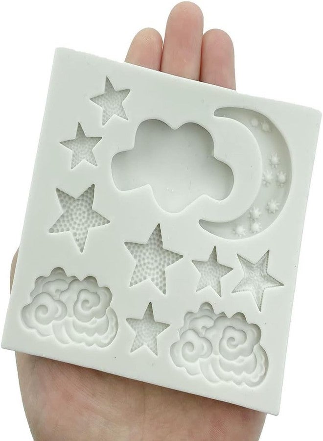 SquarezhenBo 1Pc Star Moon Clouds Shaped Silicone Fondant Molds, Cake Cookie Candy Chocolate Molds for DIY Cake Cookie Decorating, White, Irregular Shape - Image 1
