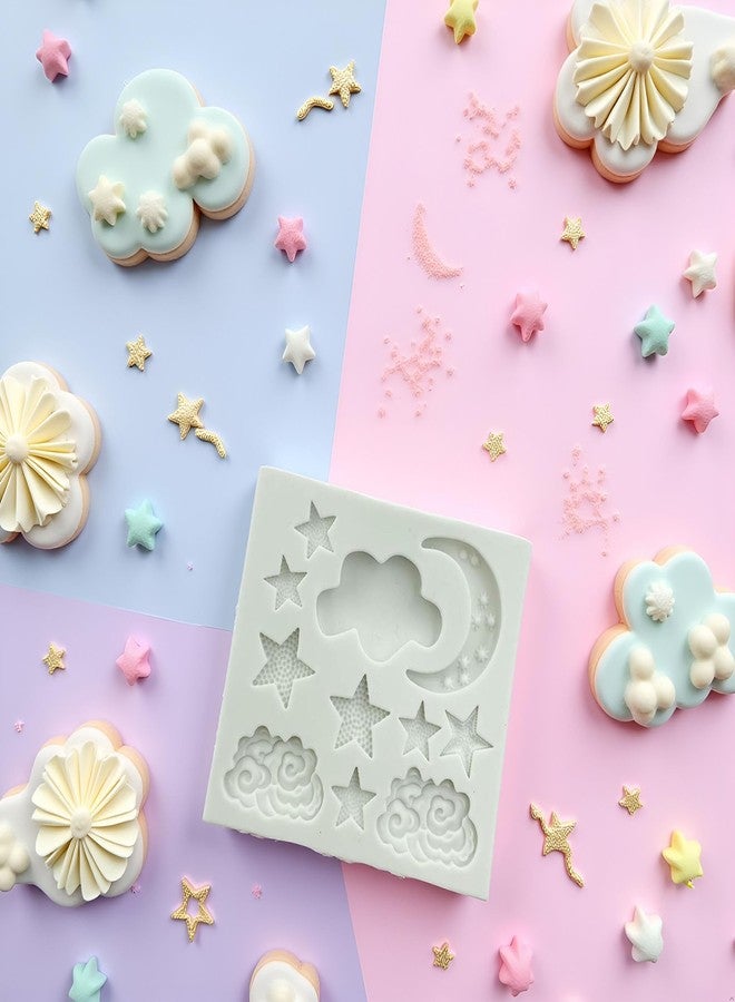 SquarezhenBo 1Pc Star Moon Clouds Shaped Silicone Fondant Molds, Cake Cookie Candy Chocolate Molds for DIY Cake Cookie Decorating, White, Irregular Shape - Image 2