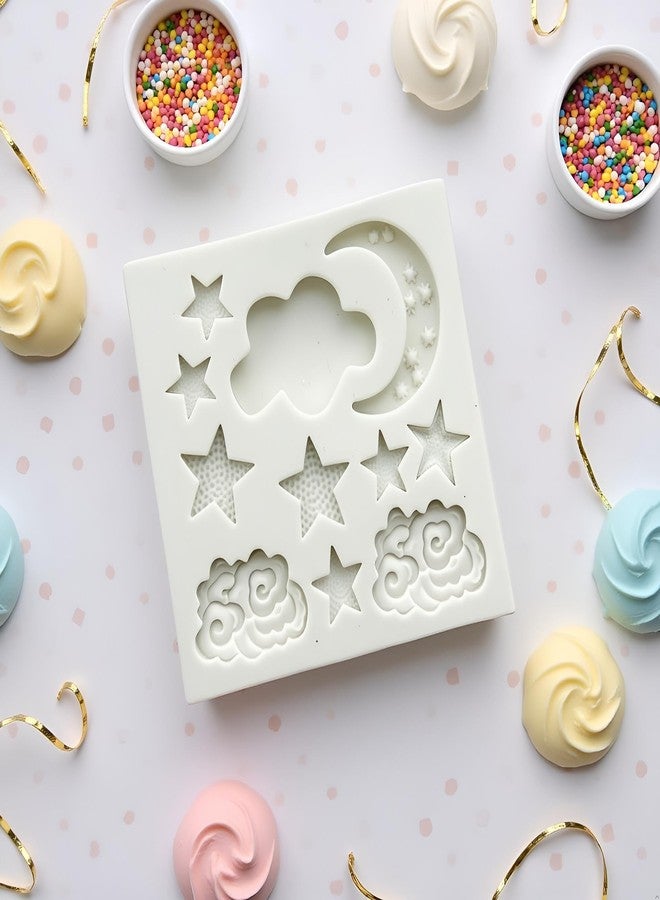 SquarezhenBo 1Pc Star Moon Clouds Shaped Silicone Fondant Molds, Cake Cookie Candy Chocolate Molds for DIY Cake Cookie Decorating, White, Irregular Shape - Image 5