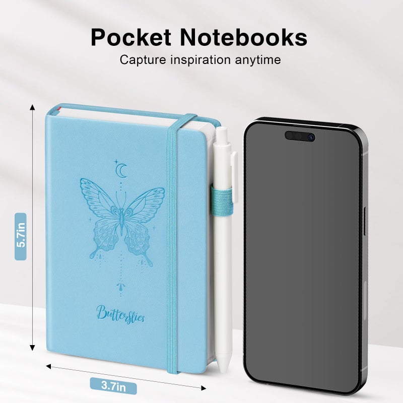 Oucaru Small Notebook College Ruled, 3 Pack (3 color) 3.7x5.7 in Pocket Notebook A6 Butterfly Journaling Notebooks Mini Hardcover Lined Note Pads with Pens for Work Business Travel and Office Supplies - Image 2