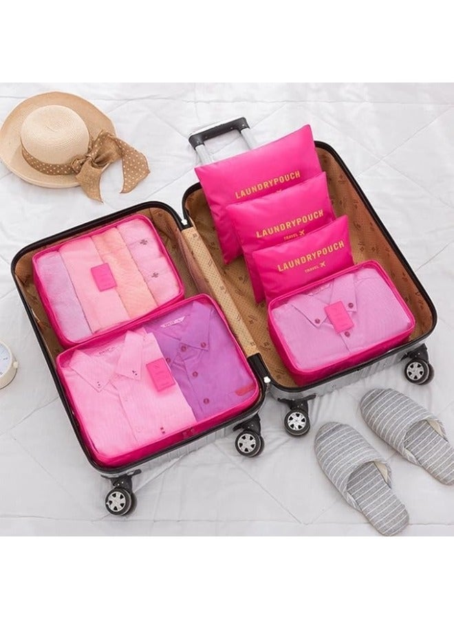 6-Piece Travel Luggage Storage Bag Set - 3 Travel Storage Bags + 3 Small Clothing Organizers (Fuchsia) - Image 2