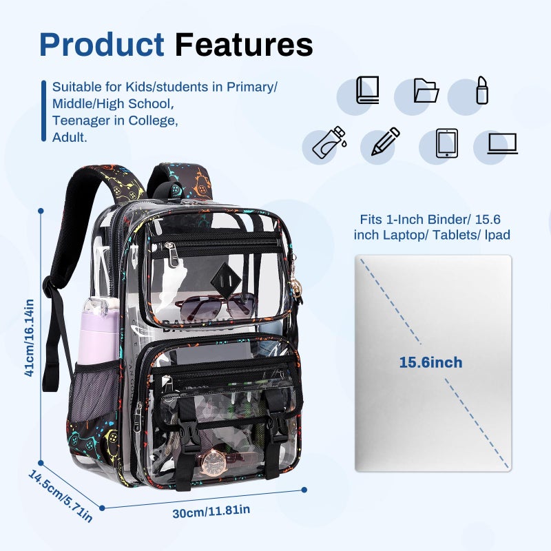 Sisipoet Clear Backpack for School, PVC Clear Bookbag Heavy Duty Transparent Backpack for Kids Boy See Through Bag for Stadium Events, Game Machine - Image 3