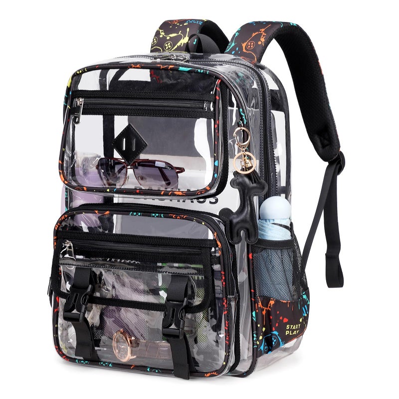 Sisipoet Clear Backpack for School, PVC Clear Bookbag Heavy Duty Transparent Backpack for Kids Boy See Through Bag for Stadium Events, Game Machine - Image 1