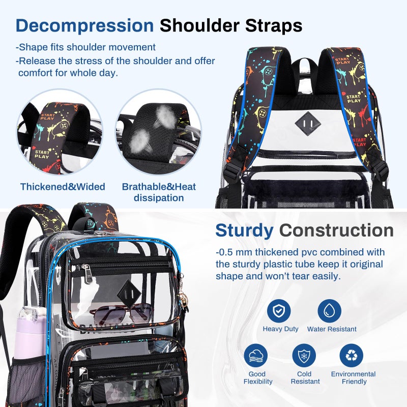 Sisipoet Clear Backpack for School, PVC Clear Bookbag Heavy Duty Transparent Backpack for Kids Boy See Through Bag for Stadium Events, Game Machine - Image 5
