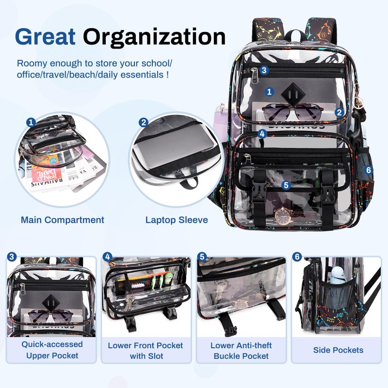Sisipoet Clear Backpack for School, PVC Clear Bookbag Heavy Duty Transparent Backpack for Kids Boy See Through Bag for Stadium Events, Game Machine - Image 4