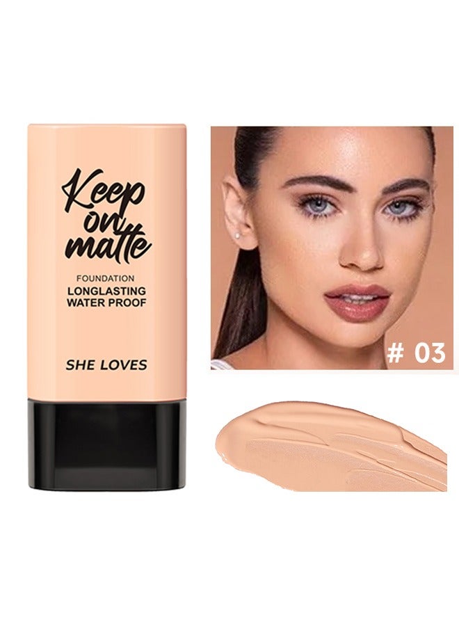 شيلافز حافظ على كريم أساس سائل غير لامع مقاوم للماء ومقاوم للماء وخالي من العيوب - ملمس خفيف الوزن ومريح قابل للبناء كريم أساس طبيعي لا تشوبه شائبة لتغطية الاحمرار #03 - Image 1