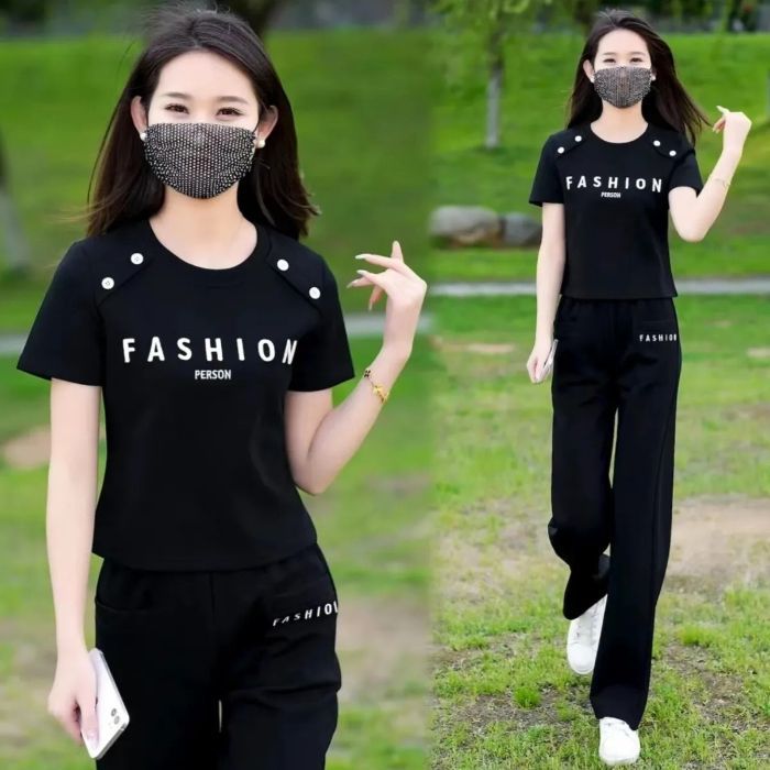 Loose Round-Neck Short-Sleeve Straight-Leg Pants Two-Piece Set 2026 Summer Youthful Stylish Versatile Age-Reducing Sportswear Set - Image 1