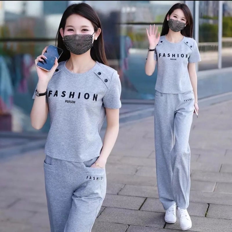 Loose Round-Neck Short-Sleeve Straight-Leg Pants Two-Piece Set 2026 Summer Youthful Stylish Versatile Age-Reducing Sportswear Set - Image 5