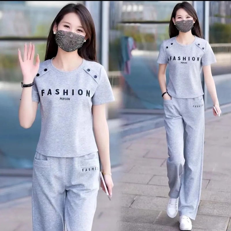Loose Round-Neck Short-Sleeve Straight-Leg Pants Two-Piece Set 2026 Summer Youthful Stylish Versatile Age-Reducing Sportswear Set - Image 2