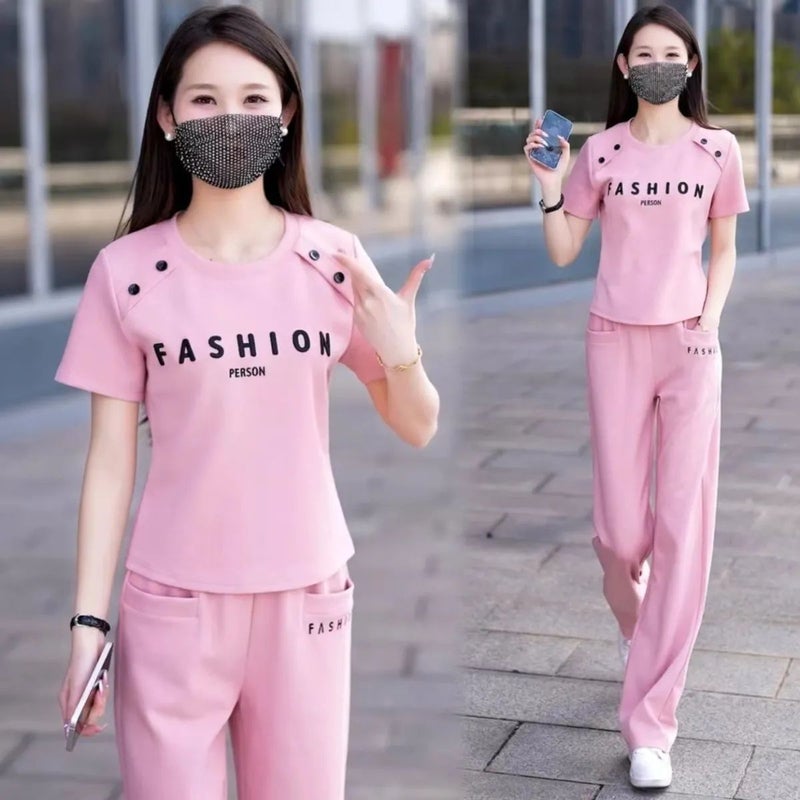 Loose Round-Neck Short-Sleeve Straight-Leg Pants Two-Piece Set 2026 Summer Youthful Stylish Versatile Age-Reducing Sportswear Set - Image 4