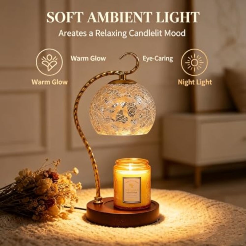 Aroma Gold Mosaic Table Lamp with Candle Holder — Cracked Glass Design, Warm Light Ambiance, Perfect for Home Decor, Bedroom, Living Room, Relaxation, and Gifting - Image 3
