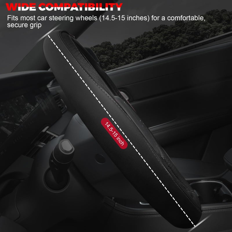 Ouzorp Car Steering Wheel Cover, Microfiber Leather Steering Wheel Covers with Anti-Slip Lining, Universal 14.5-15 inchs Black - Image 2